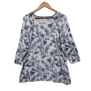 J. Jill Tunic Top Womens 2X Tropical Linen Blend 3/4 Sleeve Scoop Neck Vacation